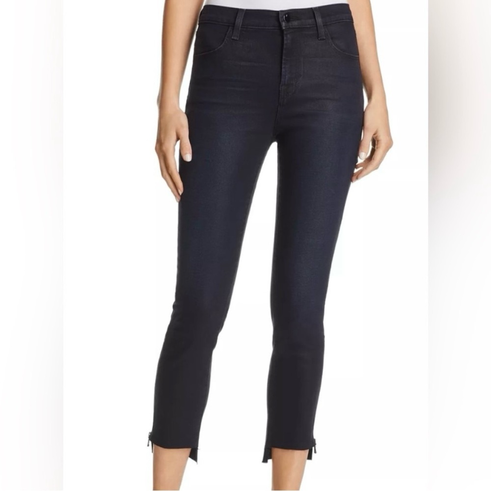 J Brand Washed Black Cropped Skinny Jeans Raw Frayed Ankle Chew Hem Size 25